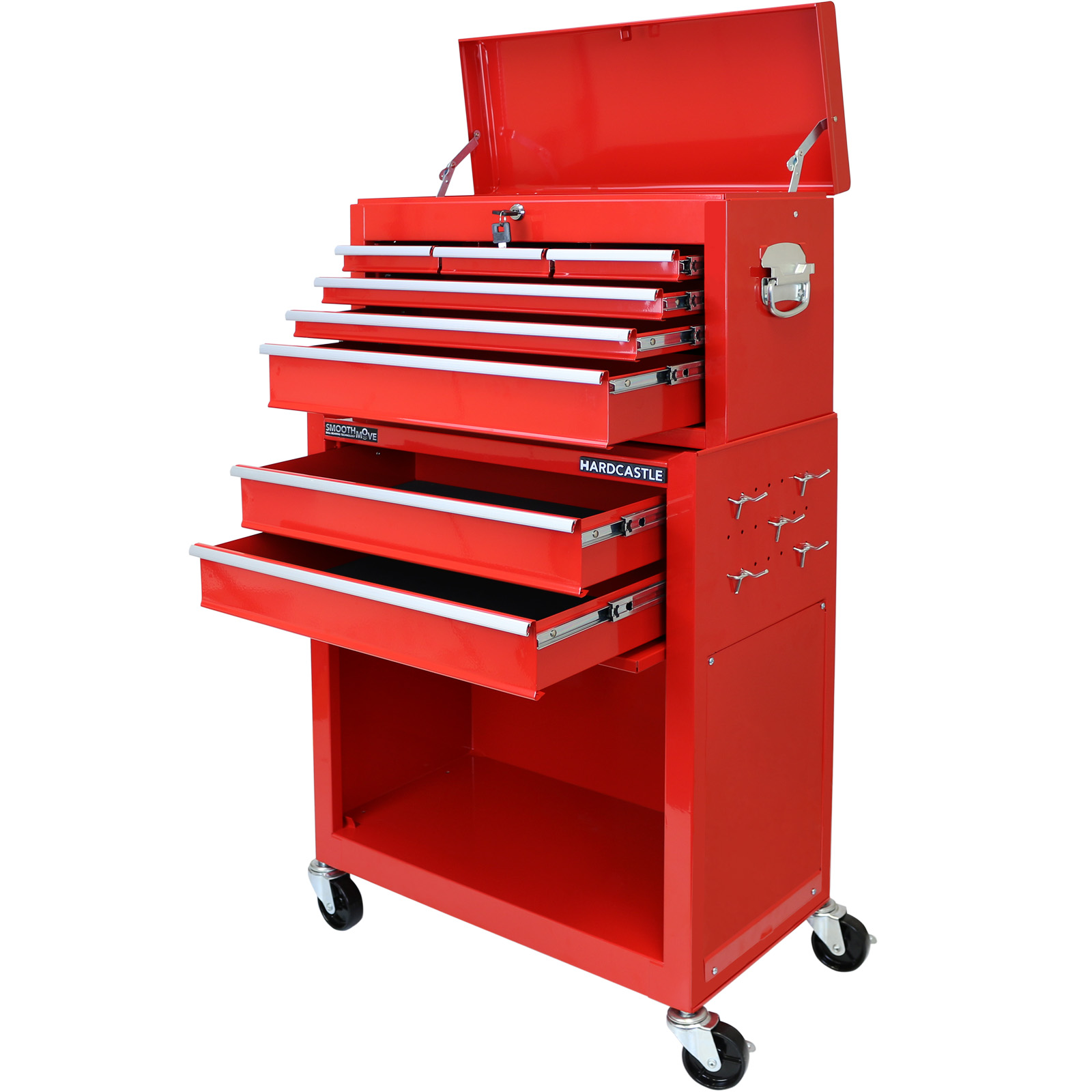 HARDCASTLE RED 8 DRAWER METAL TOOL BOX TOP CHEST STORAGE ROLLER ROLLCAB